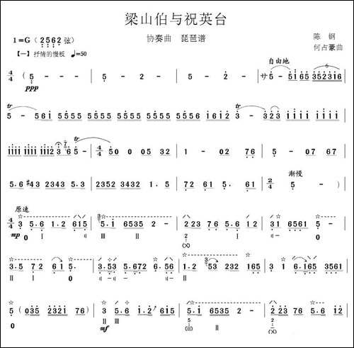 梁山伯与祝英台-琵琶协奏曲-琵琶谱