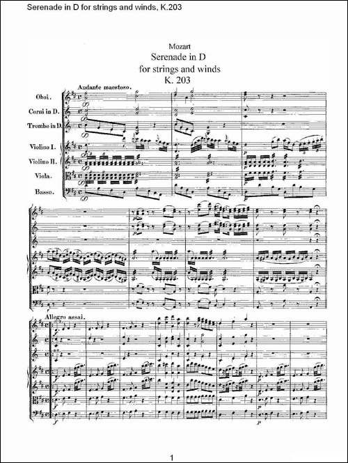 Serenade-in-D-for-strings-and-winds,-K.203-D调管弦乐小-其他谱