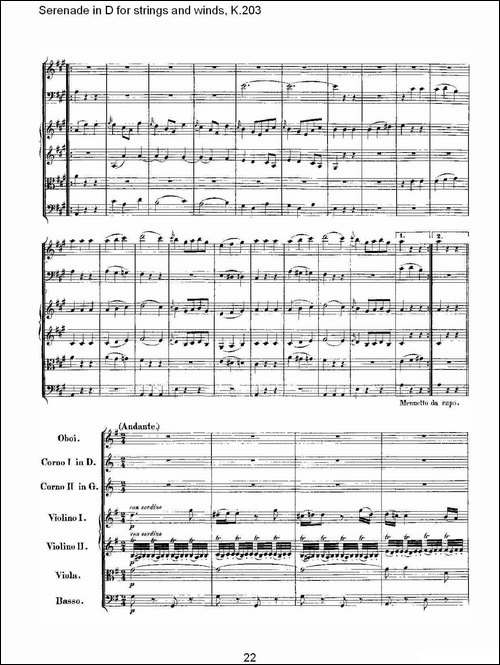 Serenade-in-D-for-strings-and-winds,-K.203-D调管弦乐小-其他谱