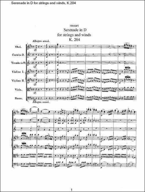 Serenade-in-D-for-strings-and-winds,-K.204-D调管弦乐小-其他谱