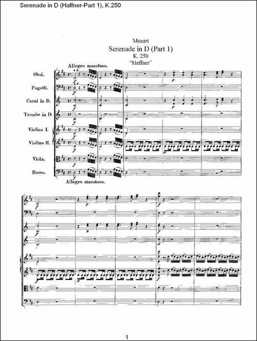 Serenade-in-D-Haffner-Part-1,-K.250----D调小夜-其他谱
