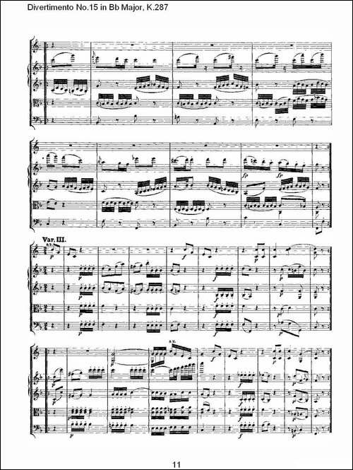 Bb大调第十五嬉游曲，K.287-其他谱