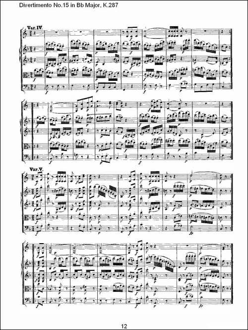 Bb大调第十五嬉游曲，K.287-其他谱
