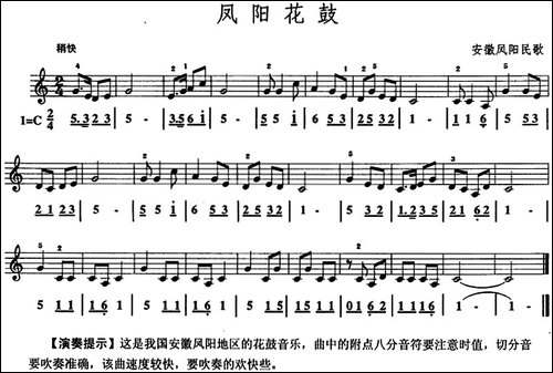 凤阳花鼓-口风琴、线简谱混排版-其他谱