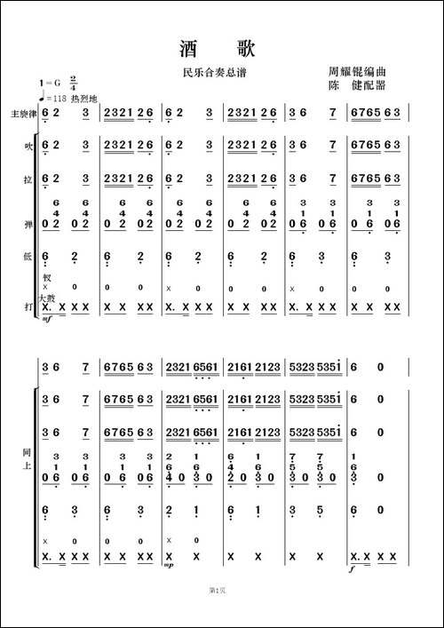酒歌-民乐合奏总谱-其他谱