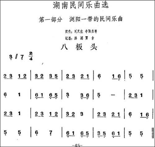 湖南民间乐曲选：八板头-其他谱