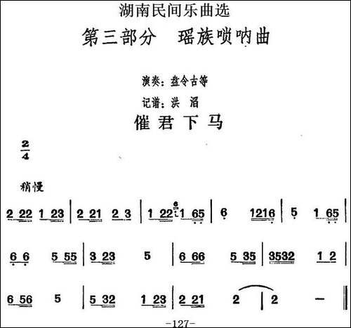 湖南民间乐曲选：催君下马-其他谱