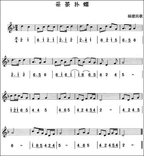 采茶扑蝶-八孔竖笛线简谱对照版-其他谱
