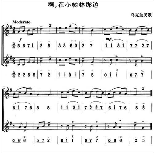 啊，在小树林那边-八孔竖笛线简谱对照版、二重奏-其他谱