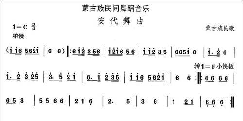 中国民族民间舞曲选-八蒙古族舞蹈：安代舞-其他谱