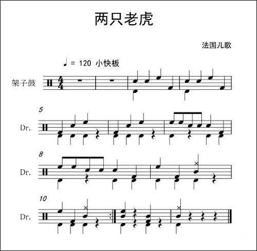 两只老虎-架子鼓谱-其他谱