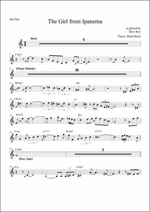 The-Girl-FromIpanema-中音萨克斯-萨克斯谱