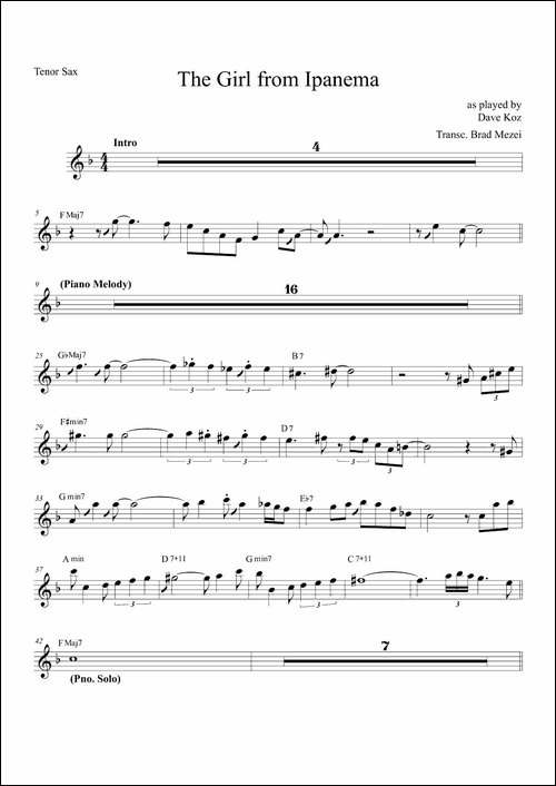 Girl-FromIpanema-次中音萨克斯-萨克斯谱