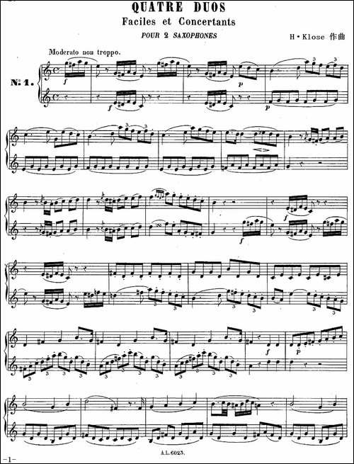 H·Klose练习曲-Quatre-Duos-Faciles-et-Concertants-Pour-2-Saxophones—No-萨克斯谱