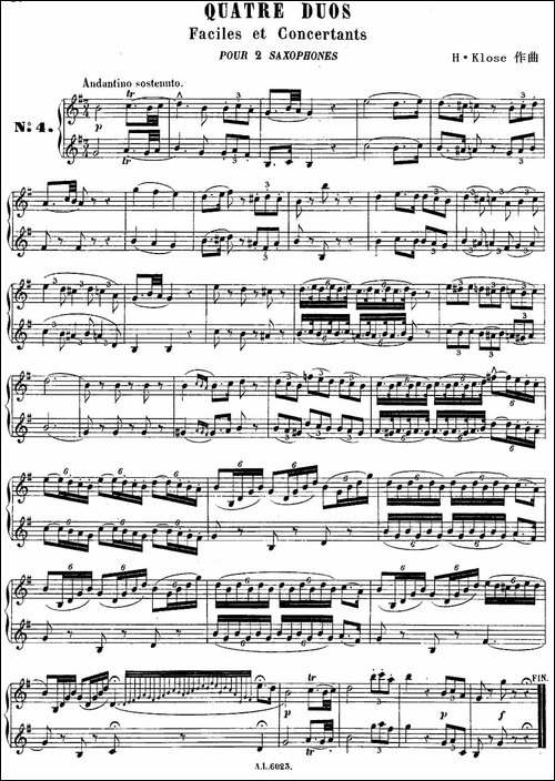 H·Klose练习曲-Quatre-Duos-Faciles-et-Concertants-Pour-2-Saxophones—No-萨克斯谱