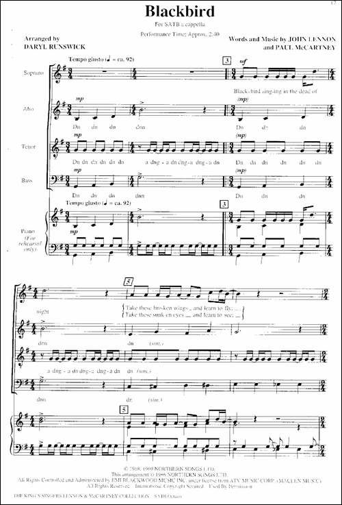 Blackbird-四重奏+钢琴伴奏-萨克斯谱