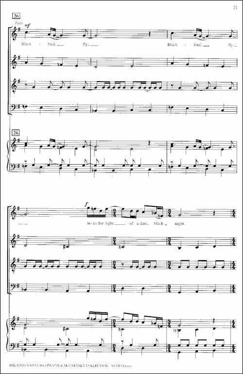 Blackbird-四重奏+钢琴伴奏-萨克斯谱