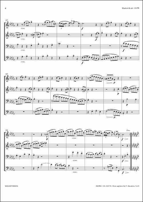 Suite-anglaise-No-2,BWV-807-法国组曲之二·布列舞曲-四重奏总谱-萨克斯谱