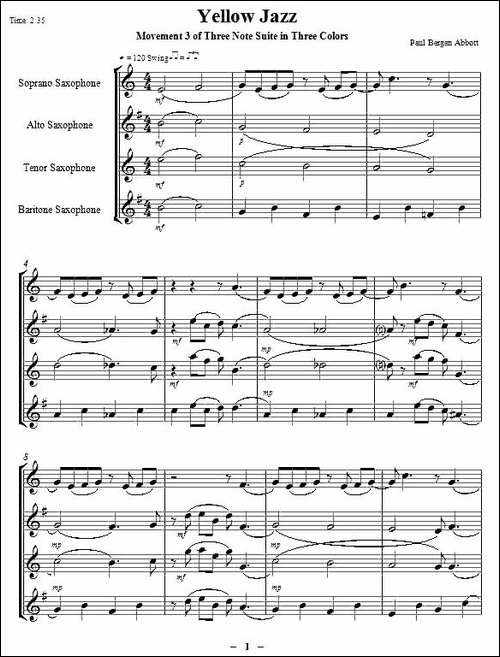 Yellow-Jazz-saxophone-quartet、四重奏-吉他谱