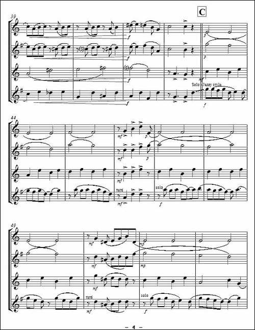 Yellow-Jazz-saxophone-quartet、四重奏-吉他谱
