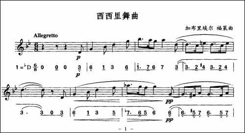 西西里舞曲-线简谱对照版-吉他谱