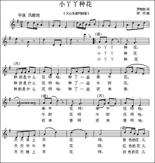 小丫丫种花-五线谱