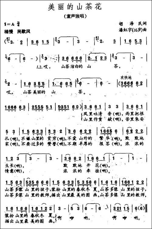 美丽的山茶花-胡泽民词-潘虹宇曲