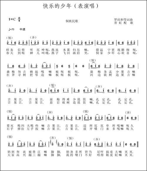 快乐的少年-罗应和词-普虹配歌曲