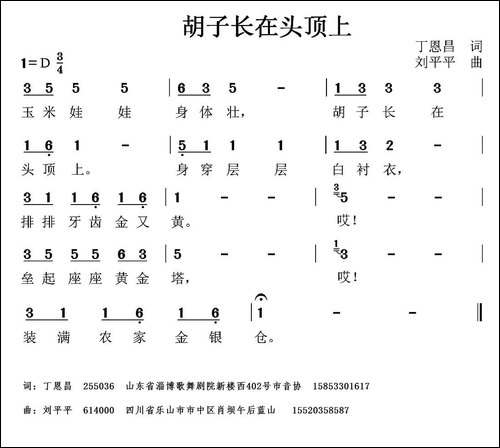 胡子长在头顶上-丁恩昌词-刘平平曲