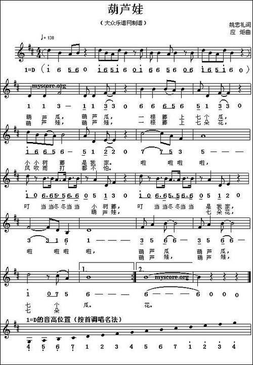 葫芦娃-姚忠礼词-应炬曲、线简谱混排版