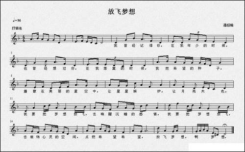 放飞梦想-潘超楠词曲、五线谱
