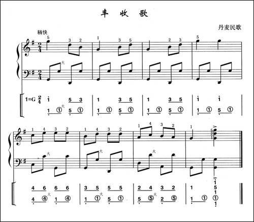 丰收歌-丹麦民歌-线简谱混排版-手风琴谱