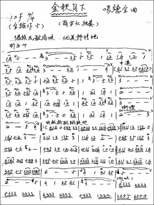 金秋月下-葫芦丝谱、哏德全手写谱-手稿谱