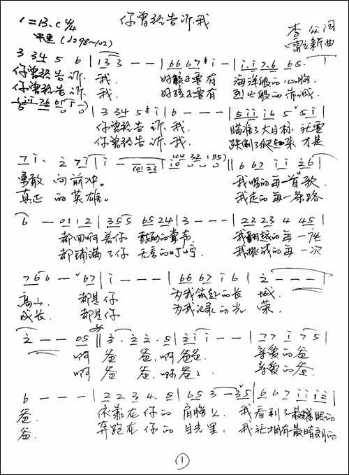 爸爸的目光-又名：你曾经告诉我-手稿谱