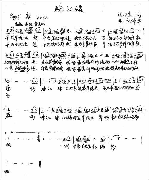 珠江颂-手稿谱