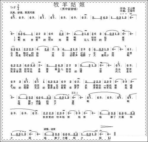牧羊姑娘-王小雅词-王雪玲曲-手稿谱