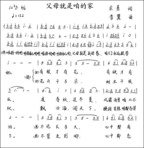 父母就是咱的家-余莠词-李翼曲-手稿谱