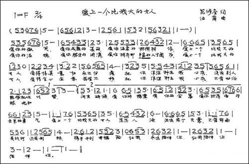 爱上一个比我大的女人-范修奎词-伍茵曲-手稿谱