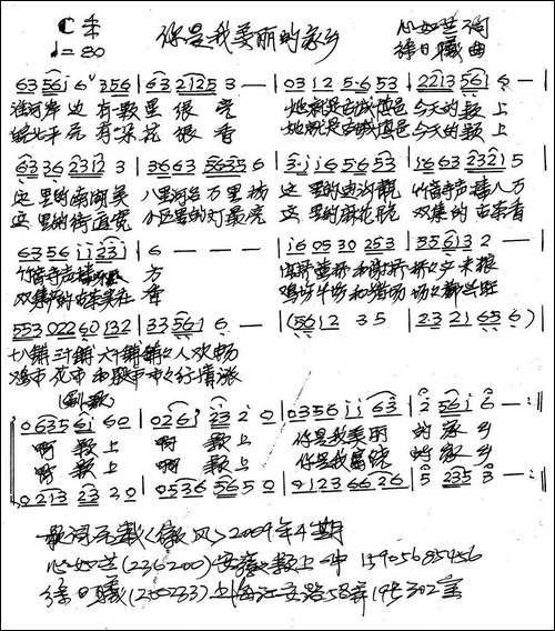 你是我美丽的家乡-手稿谱