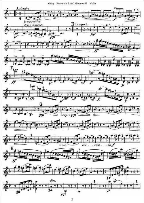 格里格F大调奏鸣曲，op.3-第一小提琴分谱-提琴谱