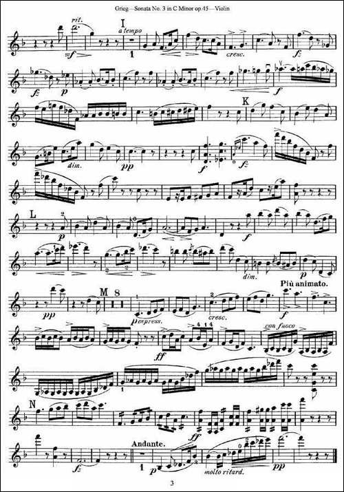 格里格F大调奏鸣曲，op.3-第一小提琴分谱-提琴谱