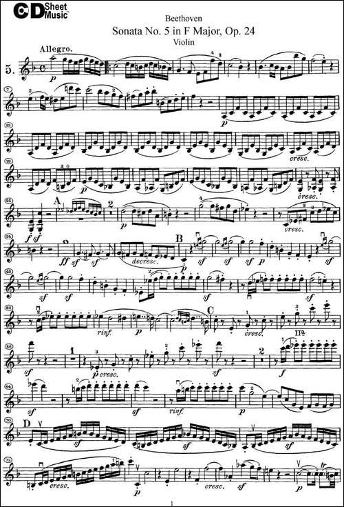 Violin-Sonata-No.5-in-F-Major-Op.24-提琴谱