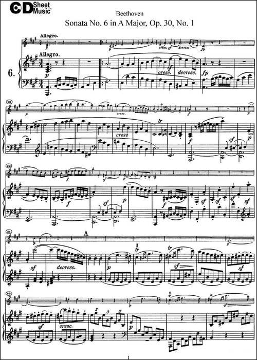 Violin-Sonata-No.6-in-A-Major-Op.30-No.1-小提琴+钢琴伴奏-提琴谱