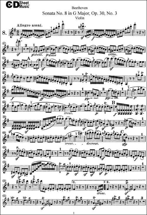 Violin-Sonata-No.8-in-G-Major-Op.30-No.3-提琴谱