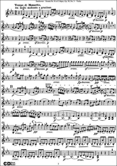 Violin-Sonata-No.8-in-G-Major-Op.30-No.3-提琴谱