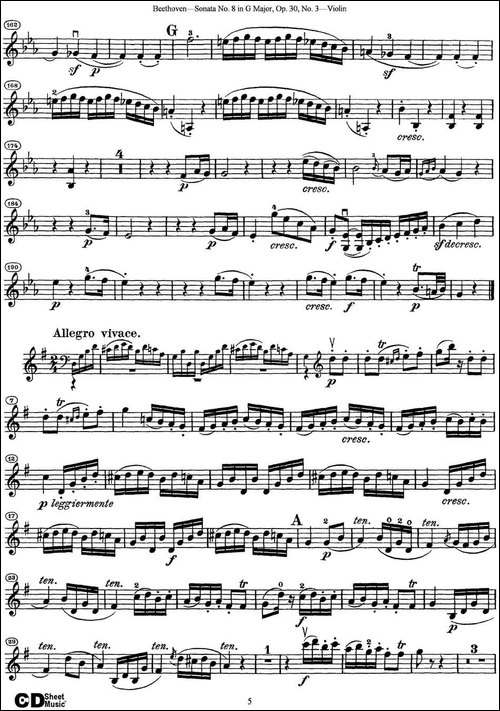 Violin-Sonata-No.8-in-G-Major-Op.30-No.3-提琴谱