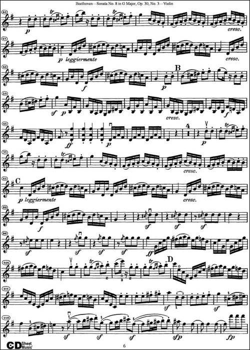 Violin-Sonata-No.8-in-G-Major-Op.30-No.3-提琴谱