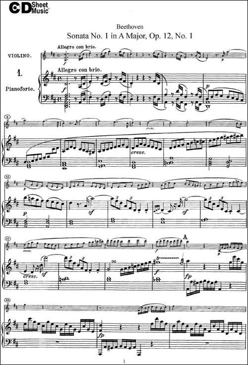 Violin-Sonata-No.1-in-D-Major-Op.12-No.1-小提琴+钢琴伴奏-提琴谱