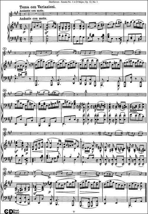 Violin-Sonata-No.1-in-D-Major-Op.12-No.1-小提琴+钢琴伴奏-提琴谱