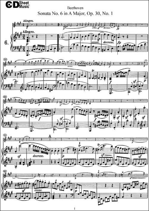 Violin-Sonata-No.6-in-A-Major-Op.30-No.1-小提琴+钢琴伴奏-提琴谱